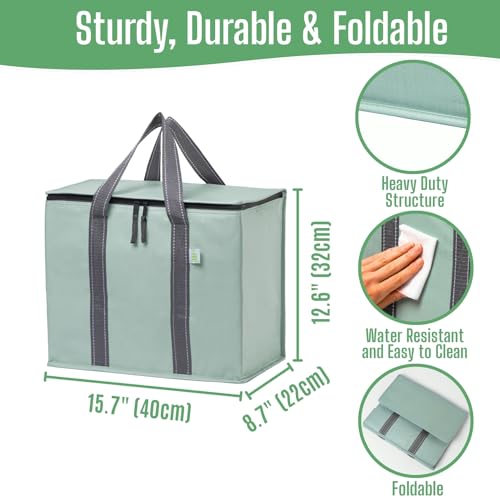 VENO 2 Pack Insulated Grocery Bags, Hard Bottom, Light Green - color: Light Green, size: 15.7"W x 12.6"H x 8.7"D - 2 Pack