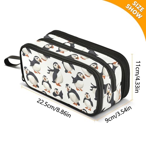 Fisyme Cartoon Puffin Bird Pencil Case Large Capacity Pen Box Makeup Pouch Holder Organizer Stationery Bag for School Office College Traval - color: Multicolor-Eggshell