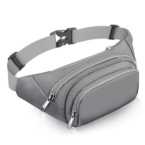 Large Fanny Pack for Women Men - Syican Waist bag with 3-Zipper Pockets - color: Gray