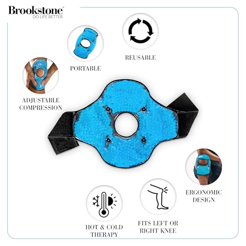 Brookstone Knee Ice Pack Wrap with Silica Beads - Hot & Cold Therapy for Pain Relief - Reusable Ice Packs for Knees for Swelling, Injuries & Post-Surgery Recovery, Ideal Mothers Day Gift, Azure Blue - color: Azure Blue