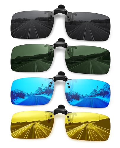 MEETSUN Polarized Clip On Sunglasses for Men Women, Fit Over Glasses - color: 4pack-black+blue+dark Green+night Vision