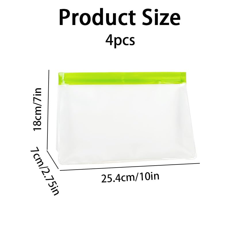 4 Pack Reusable Ice Storage Bags, Clear Leak Proof Freezer Bags with Secure Zip Seal, BPA-Free Durable Freezer Holder Container for Ice, Food, Whiskey and Cocktails