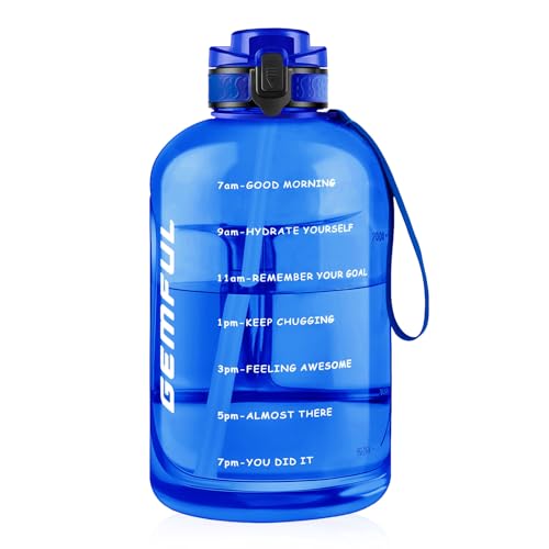 GEMFUL 3L Water Bottle with Straw & Handle BPA-Free Gym Jug (Royal Blue) - color: Royal Blue, size: 3 L