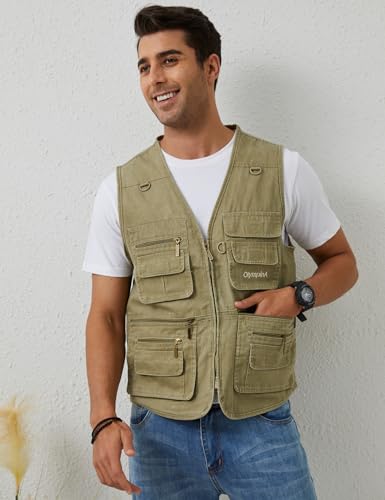 Gihuo Men's Fishing Vest Utility Safari Cargo Fly Vest with Multi Pockets - color: Beige, size: 3X-Large