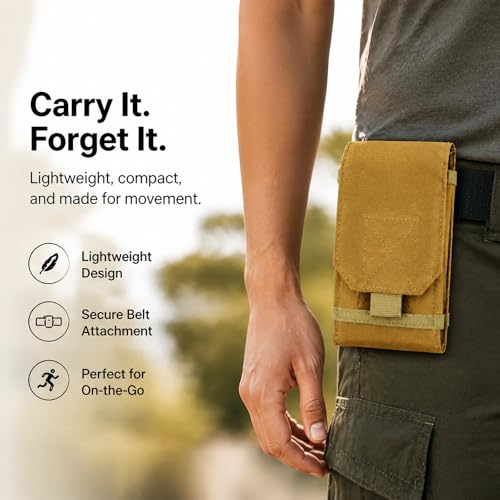 Outdoor Molle Tactical Phone Pouch 5.5-7.5 inches Cell Phone Waist Bag Sports Running Hiking Camping Hunting Portable Mobile Phone Belt Holder Utility Carry Pouch (Khaki)
