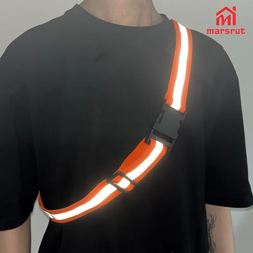 5 Pcs Reflective Belt or Sash, PT Belts Lights for Running At Night Safety Visibility Adjustable Lightweight Vest Waist Glow Straps for Cycling Walking Fit Women Men Kid (Black Blue Pink Green Orange)