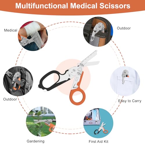 6-in-1 Heavy-Duty Emergency trauma shears (Black Orange) - color: Black Orange