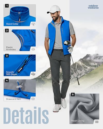Outdoor Ventures Men's Running Golf Vest Outerwear Lightweight Windproof - color: Bright Blue, size: Small