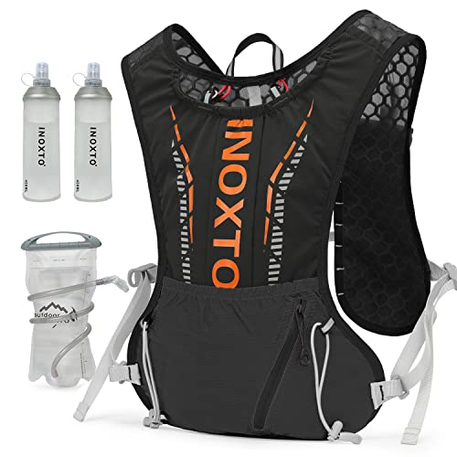 INOXTO Running Hydration Vest Backpack,Lightweight Insulated Pack with 1.5L Water Bladder Bag Daypack for Trail Hiking Running Cycling Race Marathon for Women Men - color: Back orange