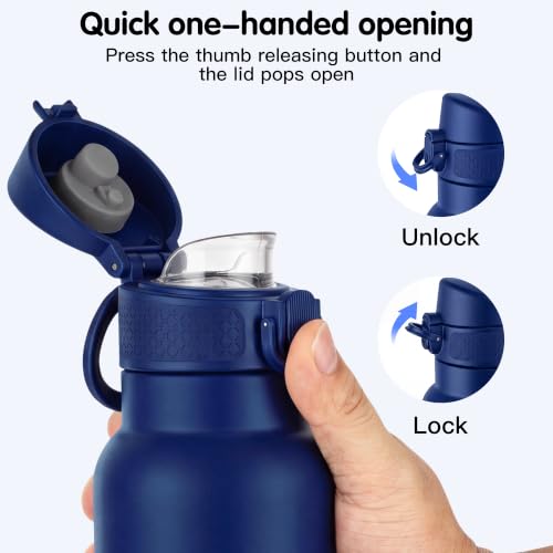 GOPPUS 17oz Insulated Water Bottle with Leak-Proof Flip Lid & Carry Handle,Double-Wall Stainless Steel Bottle for School,Outdoor,and the Gym（Ink blue） - color: Ink blue