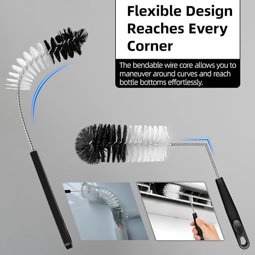 2 Pcs Bottle Brushes Set, Long Thin Flexible Bendable Flexible Cleaner - size: 14.8" standard