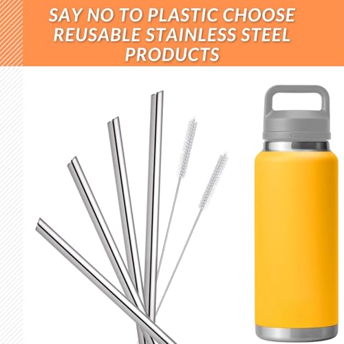 4PCS Replacement Metal Straw for YETI Rambler Jr. Water Bottle, Reusable Stainless Steel Replacement Straws with 2PCS Cleaning Brushes Compatible with YETI Rambler Jr. Bottle (36oz) - size: 36oz