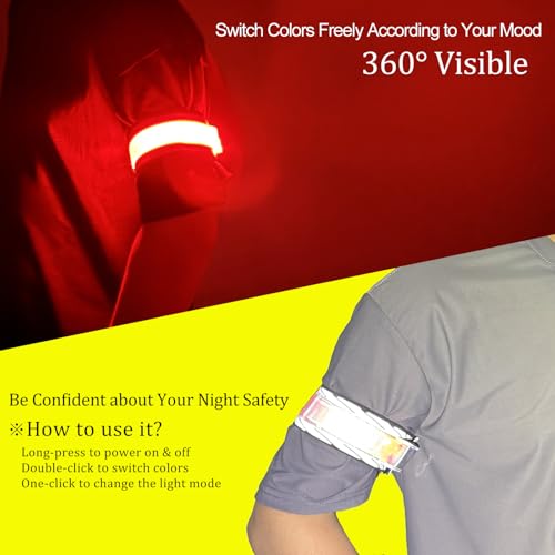 RGB 7 Colors Switchable LED Armband, USB-C Rechargeable, 360° Reflective Running Light for Runners, High Visibility Reflective Running Gear for Joggers Bikers Walkers - color: Feather