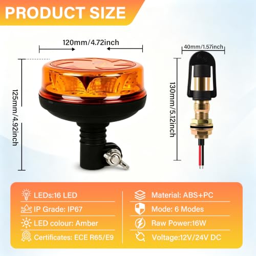 1Pcs Led Beacon Light Amber Strobe Lights with I Shape Metal Bracket - color: Beacon Light +I Shape Bracket
