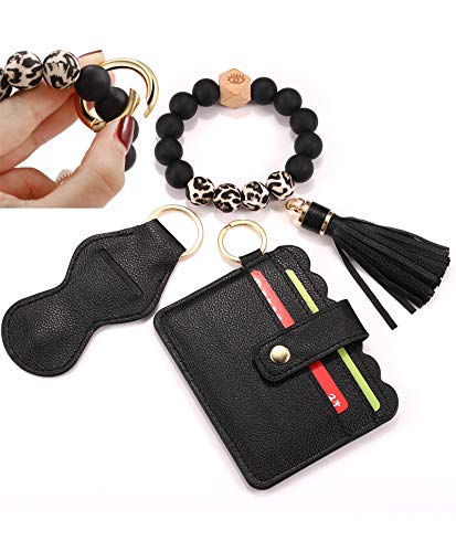 BVGA Wristlet Keychain Bracelet Wallet, Silicone Bead keyring Bangle for Women - color: C:black