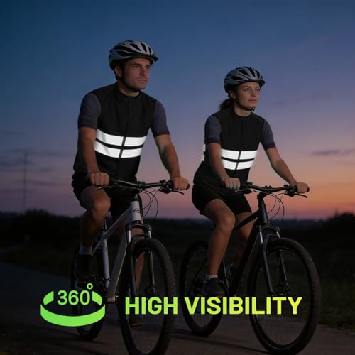 Cycling Vest for Men, Reflective High Visibility Bike Vest, Lightweight Packable Gilet, Full Zip Sleeveless Pocket - color: Black, size: X-Large
