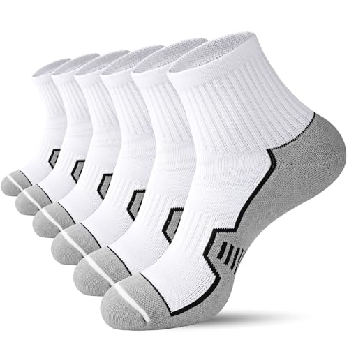 Men's Cushioned Ankle Socks, Athletic Running Gym Socks 6 Pairs - color: 6 Pairs White, size: 8-10
