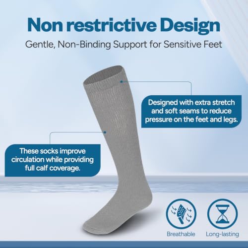 Debra Weitzner Diabetic Socks for Men and Women Over the Calf Knee High Cotton Socks Loose Fit 4 Pairs - color: Grey, size: 13-15