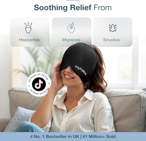 Myhalos® Migraine & Headache Relief Cap, 30% More Gel, Hot & Cold Ice Wrap - color: Black - Pack of 2
