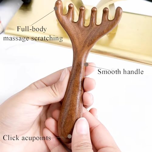 OULIGET Natural Wooden Gua Sha Tool,Wooden Gua Sha Scraping Massage Tool,Long Handle Sandalwood Six Claw Antler Massager,1 Pieces - style: Gua Sha Comb