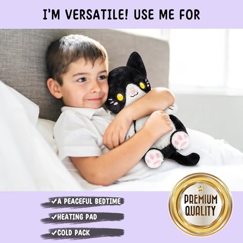 Tuxedo Cat Microwavable 1.5 lbs Unscented Heating Pad for Women and Kids- Cute Soft Cozy Pillow Plush Heatable Warm Stuffed Animals - Kawaii Hot and Cold Plushie - Tuxedo Cat Gifts for Girls and Women - color: Tuxedo Cat