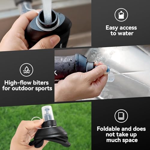 AXEN Soft Flask TPU Foldable Running Hydration Flask, Soft Collapsible Water Bottle for Hydration Pack Cycling Marathon Running Hiking - color: Black-500ml