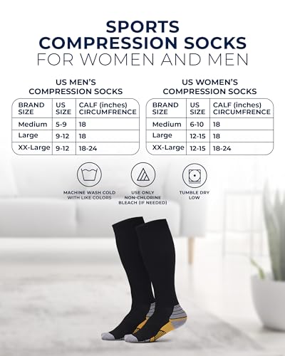 Pembrook 3 Pairs Compression Socks 20-30 mmHg - Compression Socks for Women and Men | Running, Athletic, Travel, Nurses - color: Black With Copper - 3 Pairs, size: Large