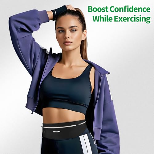 Slim Running Belt Fanny Pack for Men Women, Running Phone Holder, Waist Pack Runners Bag Money Belt with 3 Separate Zipper Pouch to Store Your Phone Key Money Safe, Waist Bag-Black - color: Dark