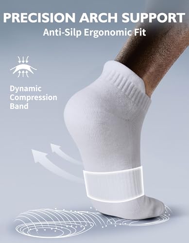 CLOSEMATE Mens Athletic Ankle Socks Cushioned Cotton 7 Pairs - color: 7white, size: 9-12