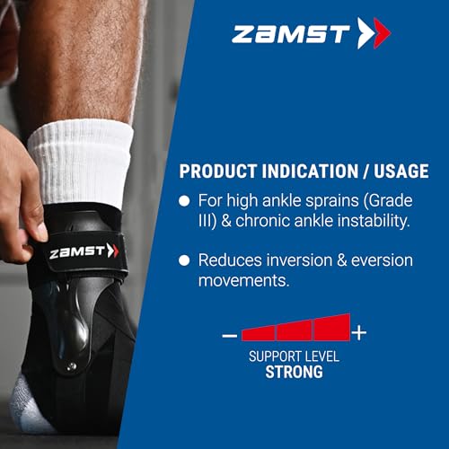 Zamst A2-DX Black Ankle Brace for Sports - Breathable Sports Ankle Support for Men and Women with Guard Stabilizers for High-Grade Ankle Sprain - Left, XLarge - size: X-Large, style: Black - Left
