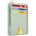 Slim Minimalist Front Pocket Wallet, RFID Blocking Credit Card Holder Wallet with Integrated D-Shackle for Men Women - color: Cowhide Matcha Green