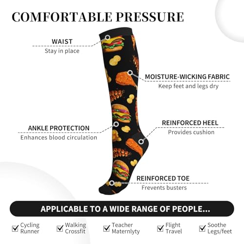 Compression Socks Knee High Circulation Support Socks For Women Men Athletic Running Work Hiking Cycling Travel - color: Food