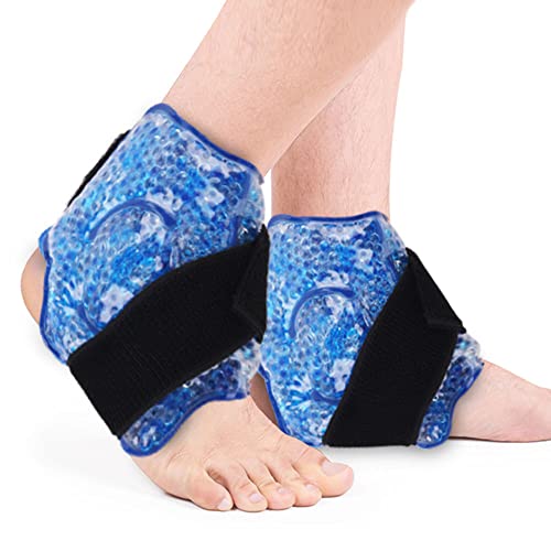 NEWGO Gel Ice Pack for Ankle Pain Relief, 2 Pack Ankle Ice Pack Wrap, Reusable Cold Therapy Wraps for Sprains, Swelling & Injuries