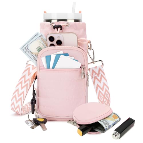 Water Bottle Carrier Bag with Strap Phone Pocket for Walking, Hiking, Cycling - color: 5-Pink, size: 32oz-40oz