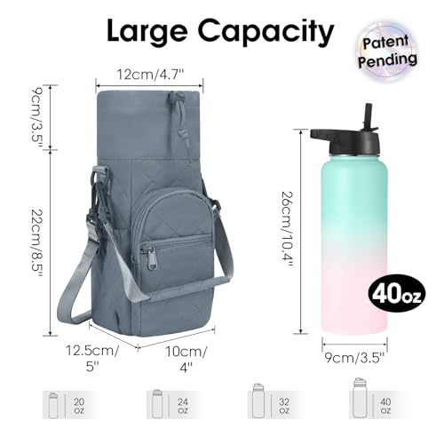 sportsnew 40oz Insulated Crossbody Water Bottle Sling Bag w/Phone Pocket - color: Quilt Blue