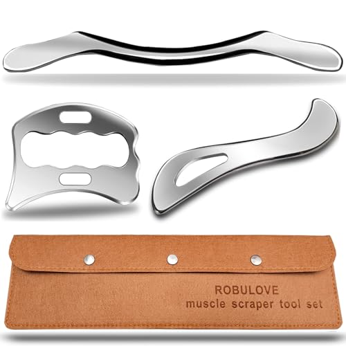 Stainless Steel Muscle Scraper Tool Set, 3-Piece IASTM Physical Therapy Massage Tools for Myofascial Release and Muscle Recovery 14inch Long bar(Double Edge) - style: Robulove-D2