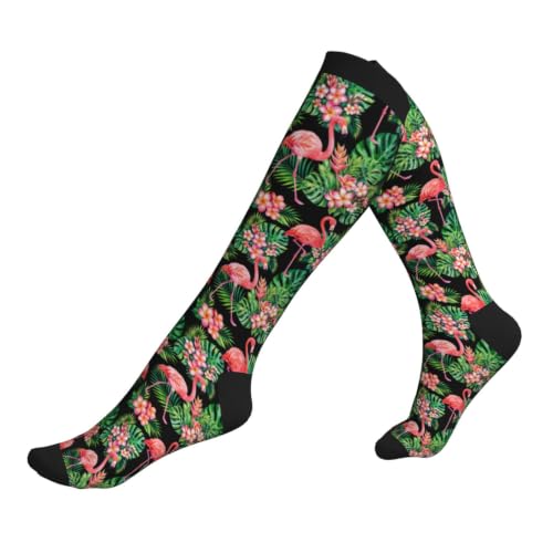 Tie Dye Compression Socks Knee High Support Socks For Women Men Running Athletic Hiking - color: Flamingo