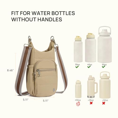 Telena Water Bottle Holder with Strap RFID Crossbody Bags for Women - color: Khaki
