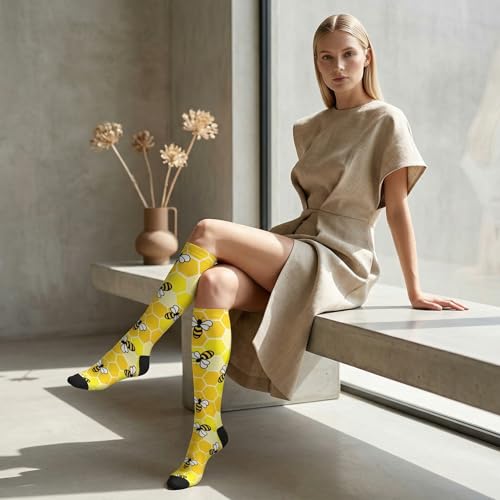 Cute Compression Socks Knee High Support Stockings Women Men - color: Cute Honey Bee