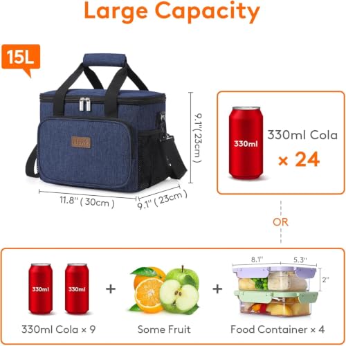 Lifewit Insulated Lunch Box for Men, Lunch Bag Cooler Women, 32-Can 20L - color: Dark Blue, size: Large(15L)