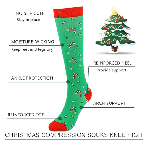 Junely Compression Socks for Women Knee High Socks Funny - color: A2-christmas02