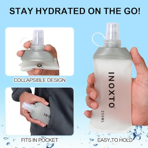 INOXTO Running Hydration Vest ,Lightweight Insulated Pack with 250ml Soft Flask Daypack for Hiking Trail Running Cycling Race Marathon for Women Men - color: Black white
