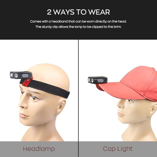 2 PC Motion Sensor Clip On Hat Light Rechargeable 90° Adjustable Waterproof