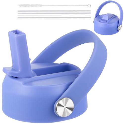 KMN Wide Mouth Straw Lid with Flip Top, Replacement Cap with Straw for Hydro Flask 18 32 40 oz Wide Mouth Water Bottle & 12 16 20 oz Coffee Flask, BPA-Free Leakproof Sports Lid (Lupine Purple) - color: Lupine Purple
