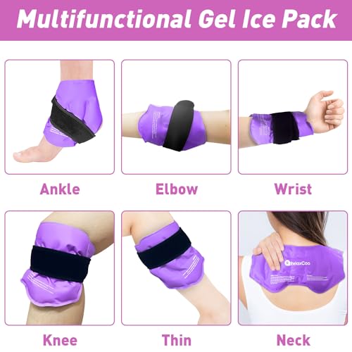 RelaxCoo 2 Pack Ankle Ice Pack Wrap, Reusable Gel Ice Pack for Foot Ankle Heel, Cold Compress Therapy for Pain Relief, Injuries, Achilles Tendonitis, Plantar Fasciitis, Sprains, Swelling - Purple - style: Purple 2 Pack