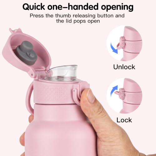 GOPPUS 17oz Kids Insulated Water Bottle, Leak-Proof Flip Lid & Carry Handle - color: Pink
