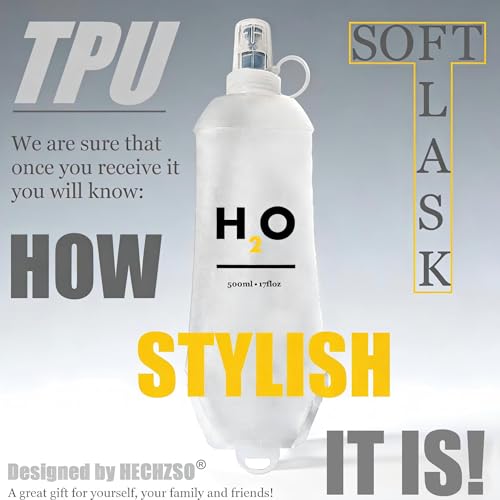 HECHZSO Water Bottle for Running 1Pack 250ml Bottle with Clip and 1 Pack 500ml TPU Soft Flask