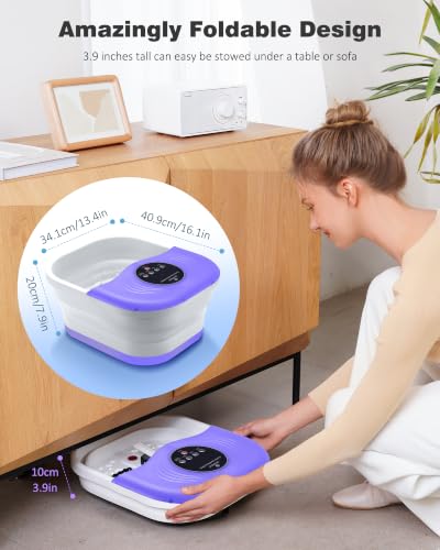 SPA4PIEDS Collapsible Heated Foot Spa Bath with Bubble, Foot Soaking Tub Featuring 8 Shiatsu Rollers, Pumice Stone and Built-in Timer for Mom, Dad and Foot Relaxation (Purple) - color: Purple