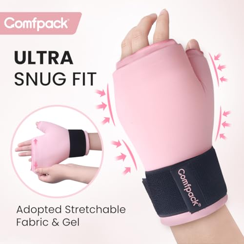 Comfpack Hand Ice Pack Glove for Arthritis Pain Relief, Wrist Ice Pack Wrap for Carpal Tunnel, Reusable Gel Cooling Glove for Tenosynovitis, Swelling, Surgery, Tendonitis - style: Pink