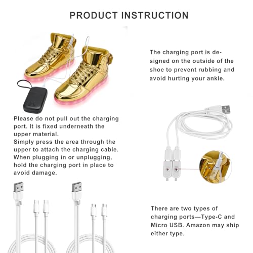 Unisex LED Light Up Shoes, Fashion High Top LED Sneakers USB Rechargeable Glowing Luminous Shoes for Men, Women, Teens - color: Gold, size: 9 Women/7.5 Men